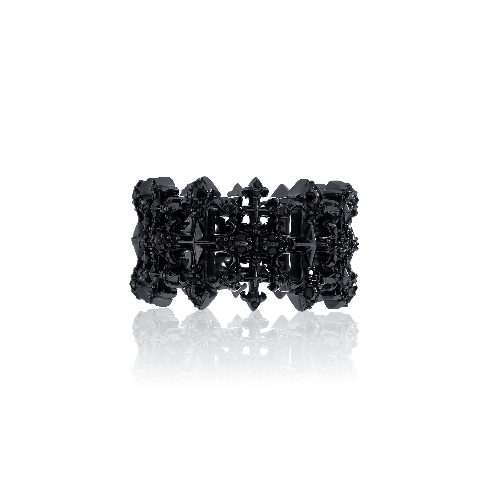 Rituals Cross 3.0X ring Oversized - Black แหวนเงินแท้925   ขัดเงาพิเศษ ชุบแบล็กโรเดียม ประดับคริสตัล Oversized