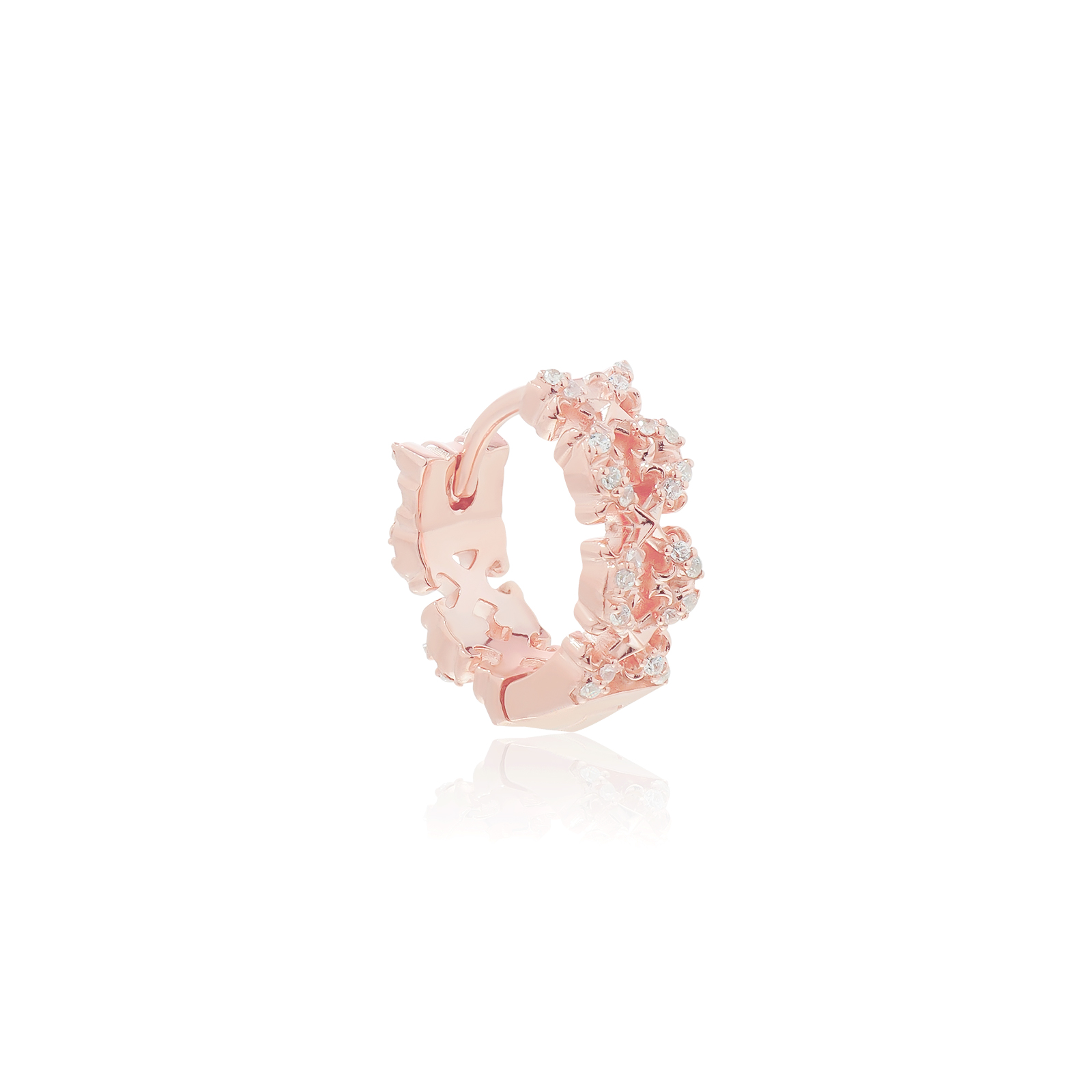 Rituals Cross 3.0X Huggie earring - Pure pink ต่างหูห่วง เงินแท้925 ขัดเงาพิเศษ ชุบทองชมพูบริสุทธิ์ ประดับคริสตัล *ขายเป็น-ข้าง