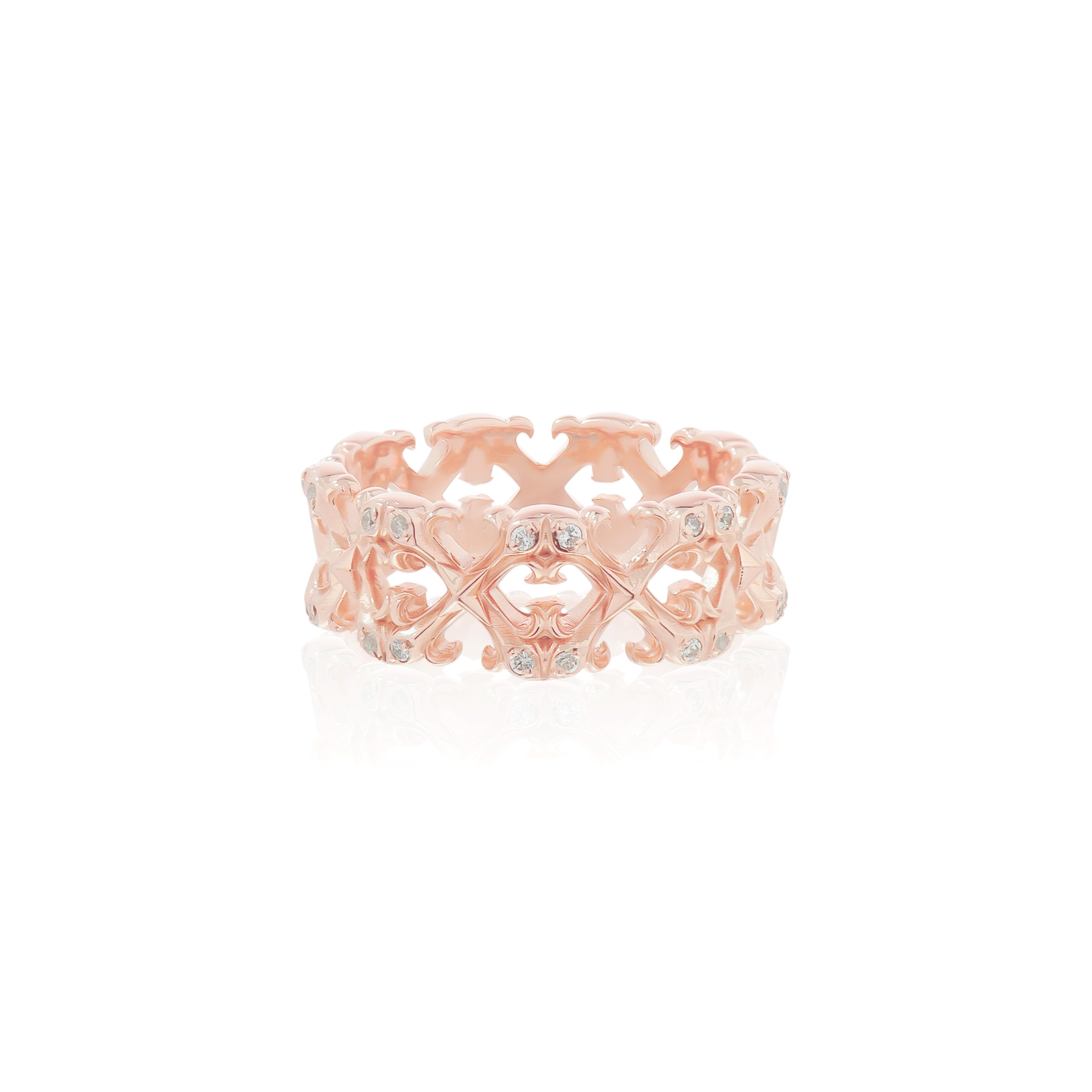 Rituals Cross 3.0X ring - Pure Pink แหวนเงินแท้ 925  ลายโมทีฟกางเขน ขัดเงาพิเศษ ชุบทองชมพูบริสุทธิ์ ประดับคริสตัล