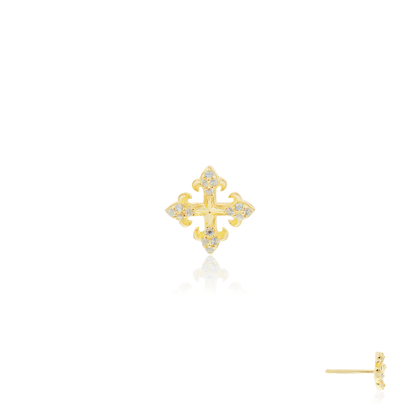 Rituals Cross 3.0X earring Stud- Gold ต่างหูเงินแท้ 925 ขัดเงาพิเศษ ชุบทองคำแท้ 24 กะรัต ประดับคริสตัล *ขายเป็นชิ้น-ข้าง