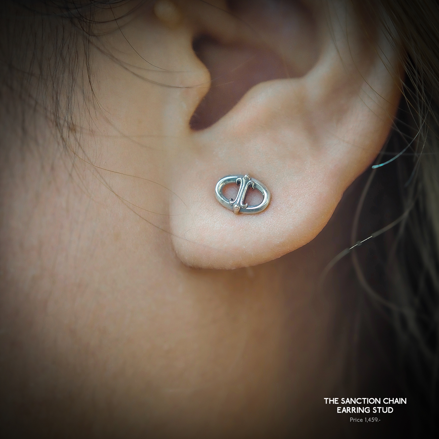 the Sanction Chain&nbsp;Earring stud -  ต่างหูเงินแท้ 925  แกะมือขัดเงาพิเศษ พร้อมลงดำขับลาย**จำหน่ายเป็นข้าง