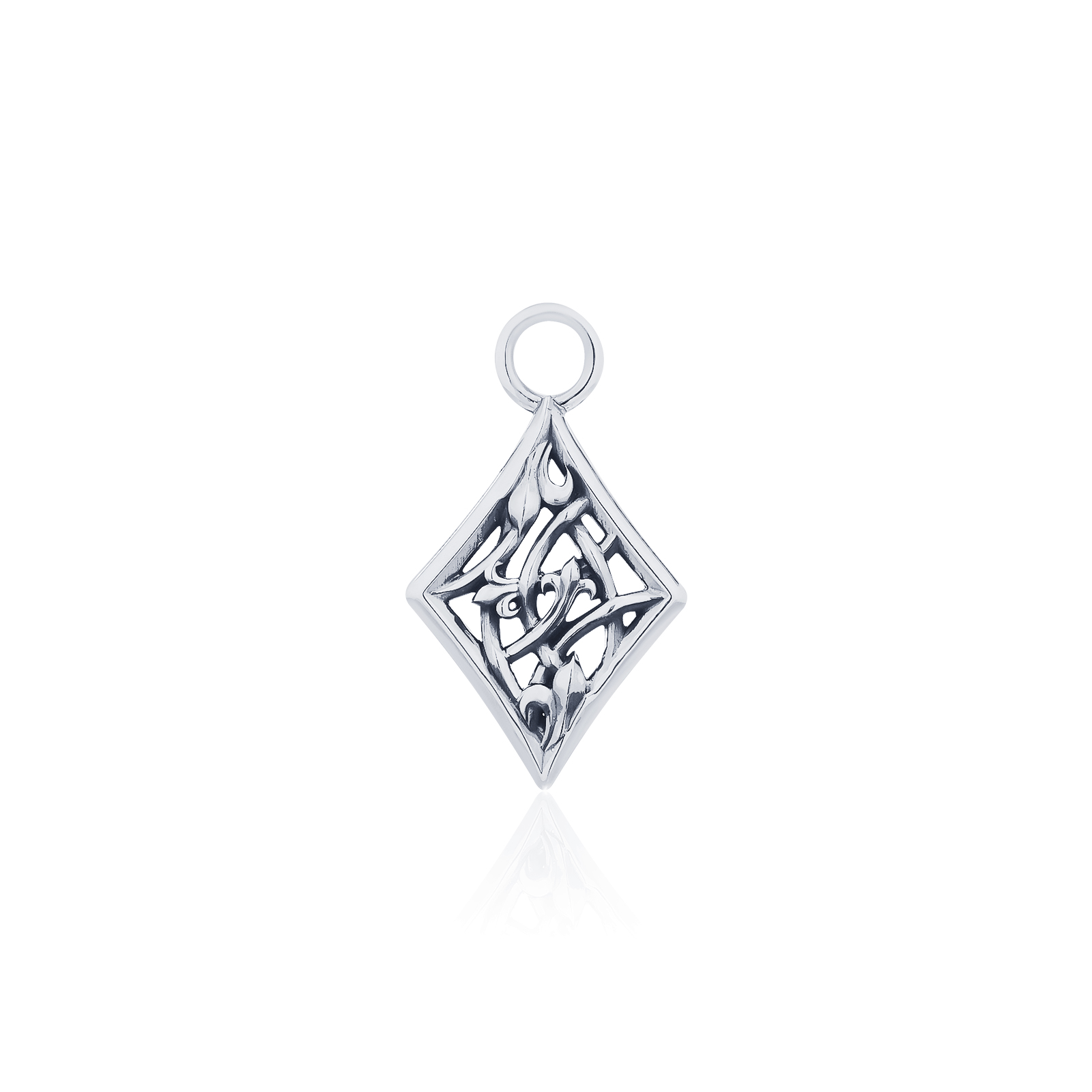 Ake Ake Diamond 11 Charm  - จี้เงินแท้ 925 ลายไพ่ข้าวหลามตัด ขัดเงาพิเศษ พร้อมลงดำขับลาย