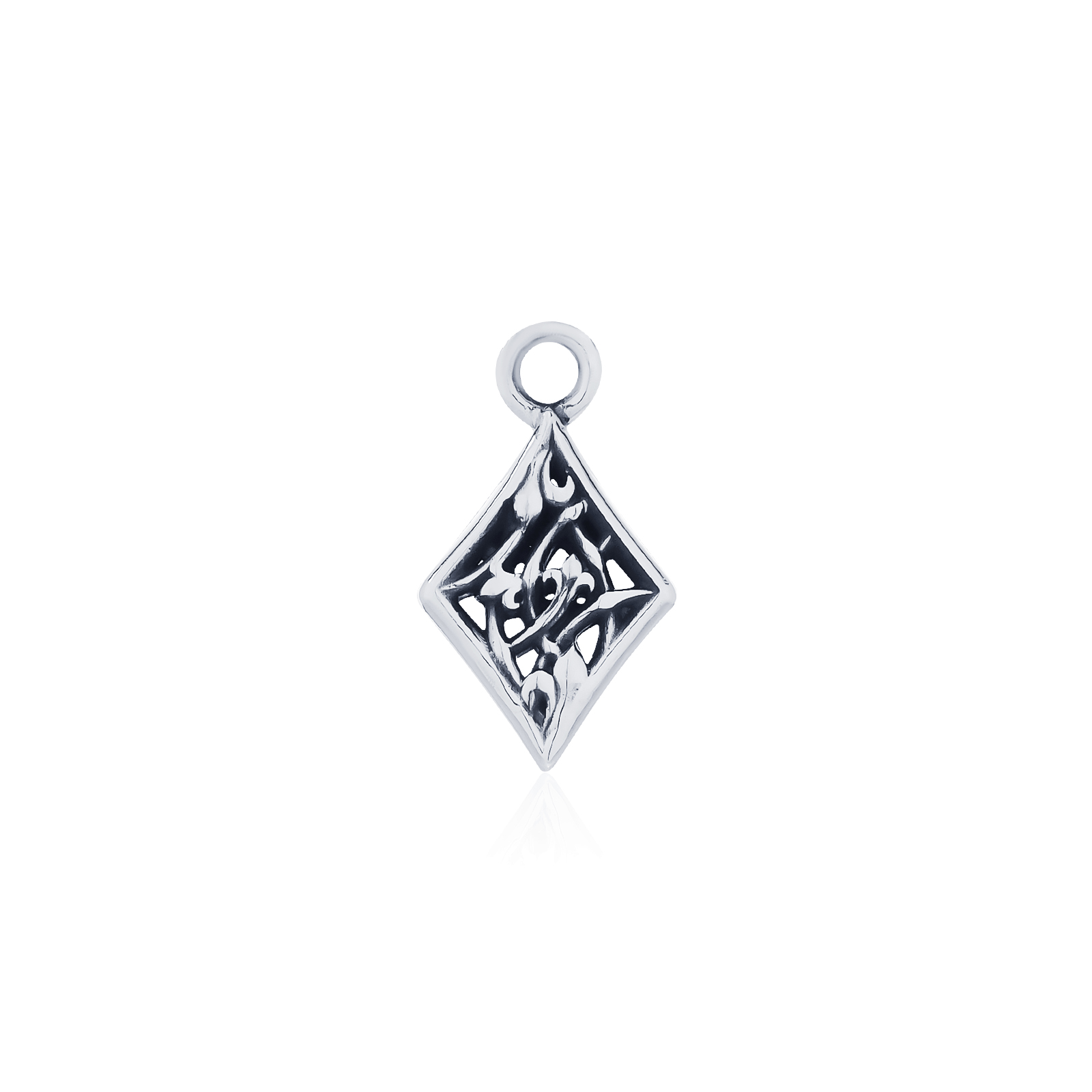 Ake Ake Diamond 11 Mini Charm  - จี้เงินแท้ 925 ลายไพ่โข้าวหลามตัด ขัดเงาพิเศษ พร้อมลงดำขับลาย