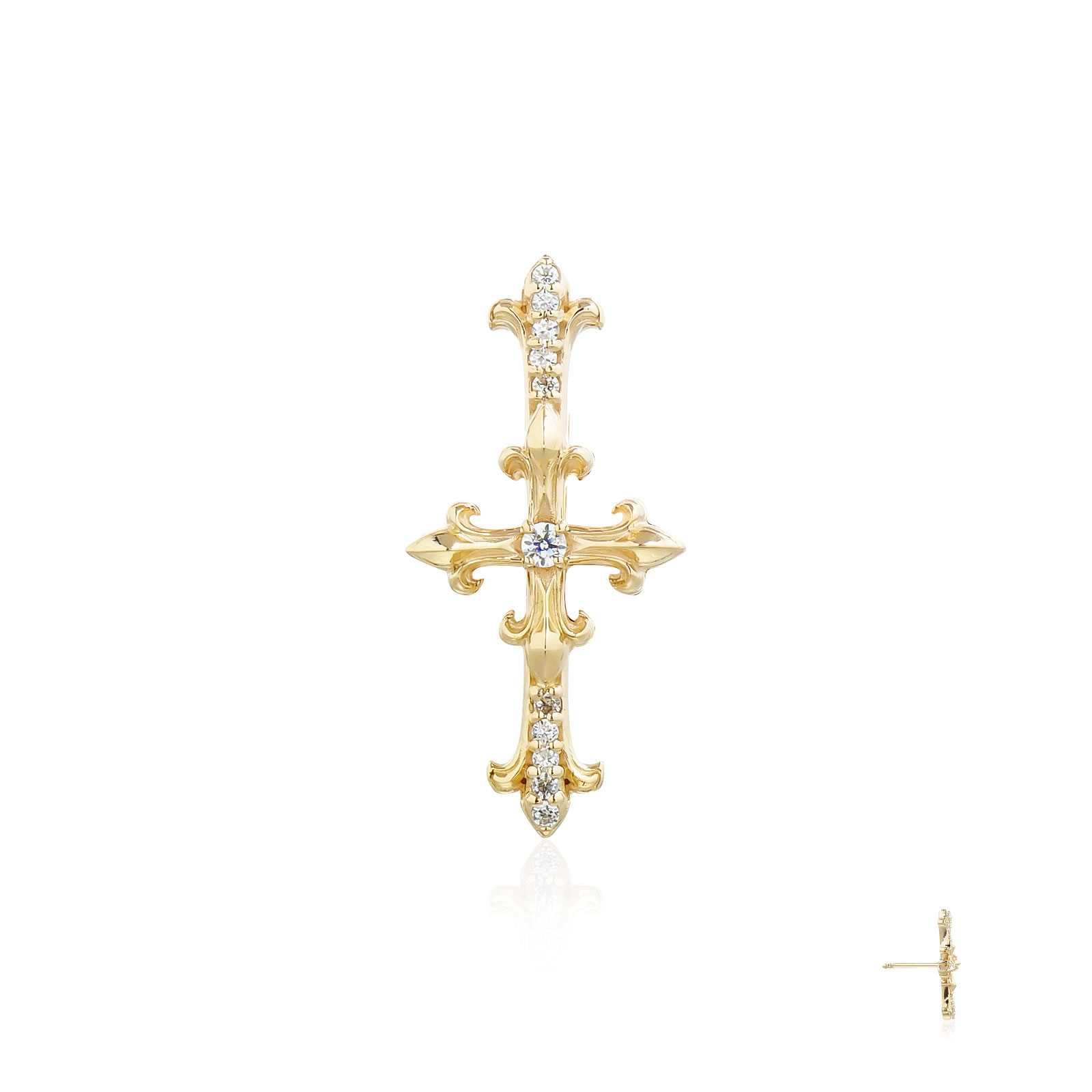 Grand Cross Earring Stud Oversized  Xtreme - 24 Karat Gold ต่างหูเงินแท้ 925 แบบปักก้าน แกะมือขัดเงาพิเศษ ชุบทองคำแท้ 24 กะรัต**ขายเป็นชิ้น/ข้าง