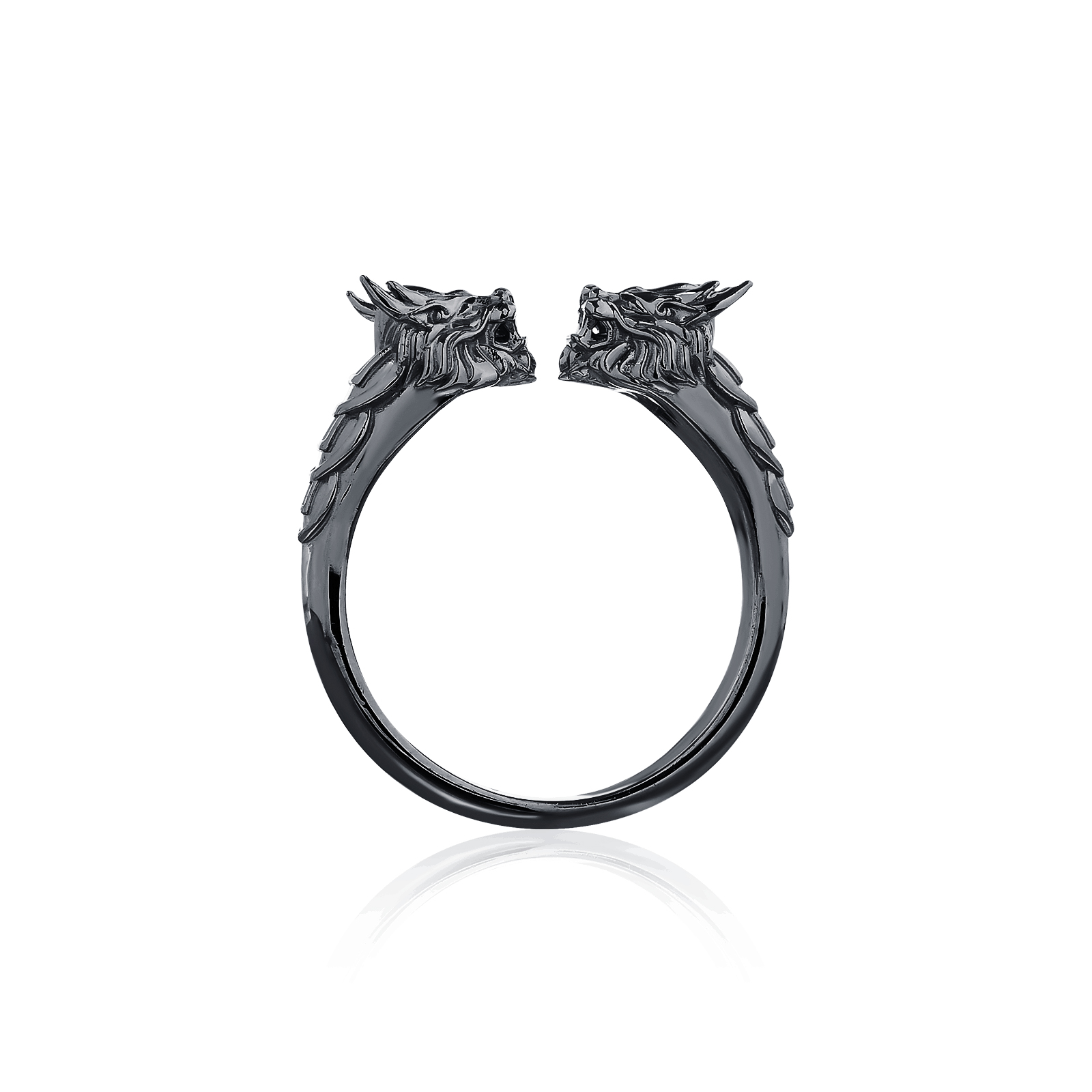 The Holy Pixiu Ring - Black แหวนเงินแท้ 925 แฮนด์เมดสไตล์ยุคกลาง ลายปี่เซี๊ยะคู่มงคล ขัดเงาพิเศษ ชุบแบลกโรเดียม