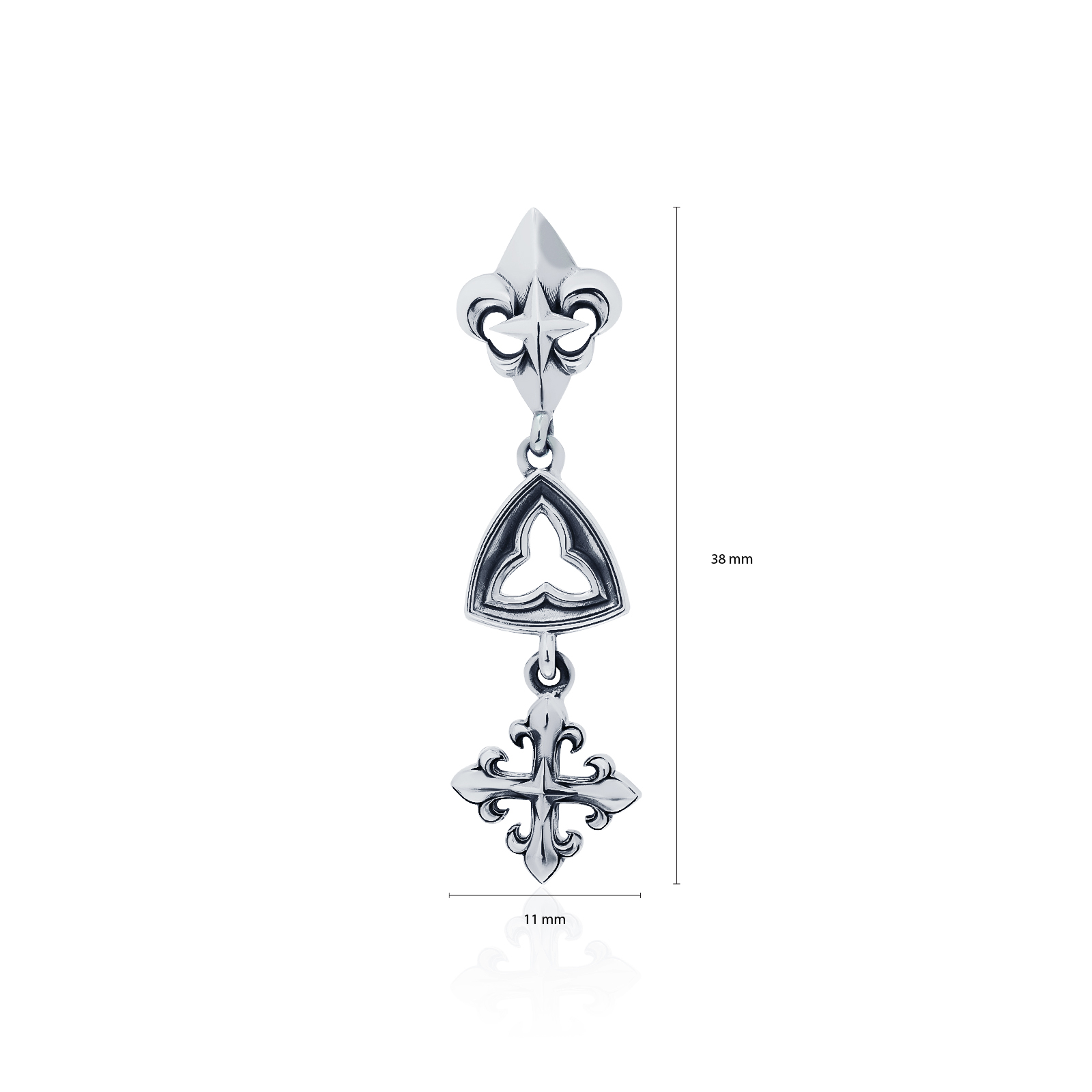 Trio Motif Emblems earring  Stud ต่างหูเงินแท้ 925 แบบปักก้าน แกะมือขัดเงาพิเศษพร้อมลงดำขับลาย **ขายเป็นชิ้น/ข้าง