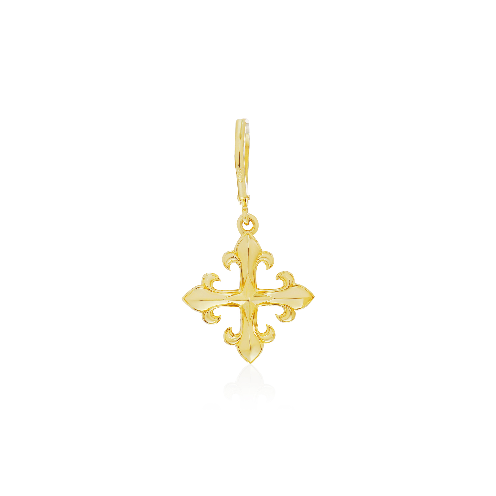 Rituals Cross Royal Crest earring - Gold ต่างหูเงินแท้ 925 แบบห่วงกริ๊กฮักกี้ แกะมือขัดเงาพิเศษ ชุบทองคำแท้ 24 กะรัต ประดับคริสตัล**ขายเป็นชิ้น/ข้าง