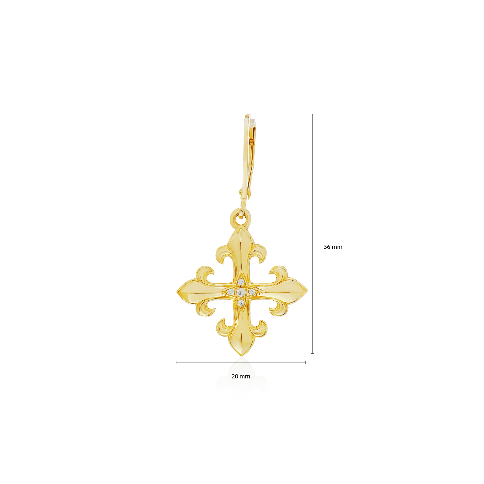 Rituals Cross Royal Crest earring - Gold ต่างหูเงินแท้ 925 แบบห่วงกริ๊กฮักกี้ แกะมือขัดเงาพิเศษ ชุบทองคำแท้ 24 กะรัต ประดับคริสตัล**ขายเป็นชิ้น/ข้าง