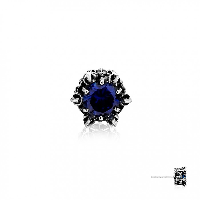 ake ake Crown Of Aphrodite Earring Stud - Royal Blue  ต่างหูเงินแท้ 925 แฮนด์เมดแบบปักก้าน แกะมือลายมงกุฏตรีศูล ฝังพลอยคริสตัลสีน้ำเงิน **จำหน่ายเป็นชิ้น/ข้าง