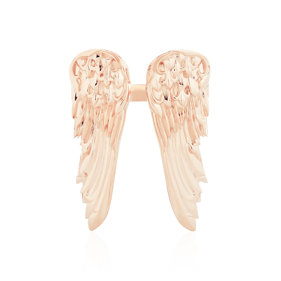 Giant Eagle Duo Wings Ring - Pure Pink แหวนเงินแท้ 925 แกะมือขัดเงาชุบทองชมพูบริสุทธิ์ขนาดใหญ่ ลายปีกเทวดา ปีกนกอินทรียุโรปยุคกลางสุดเฟียซ