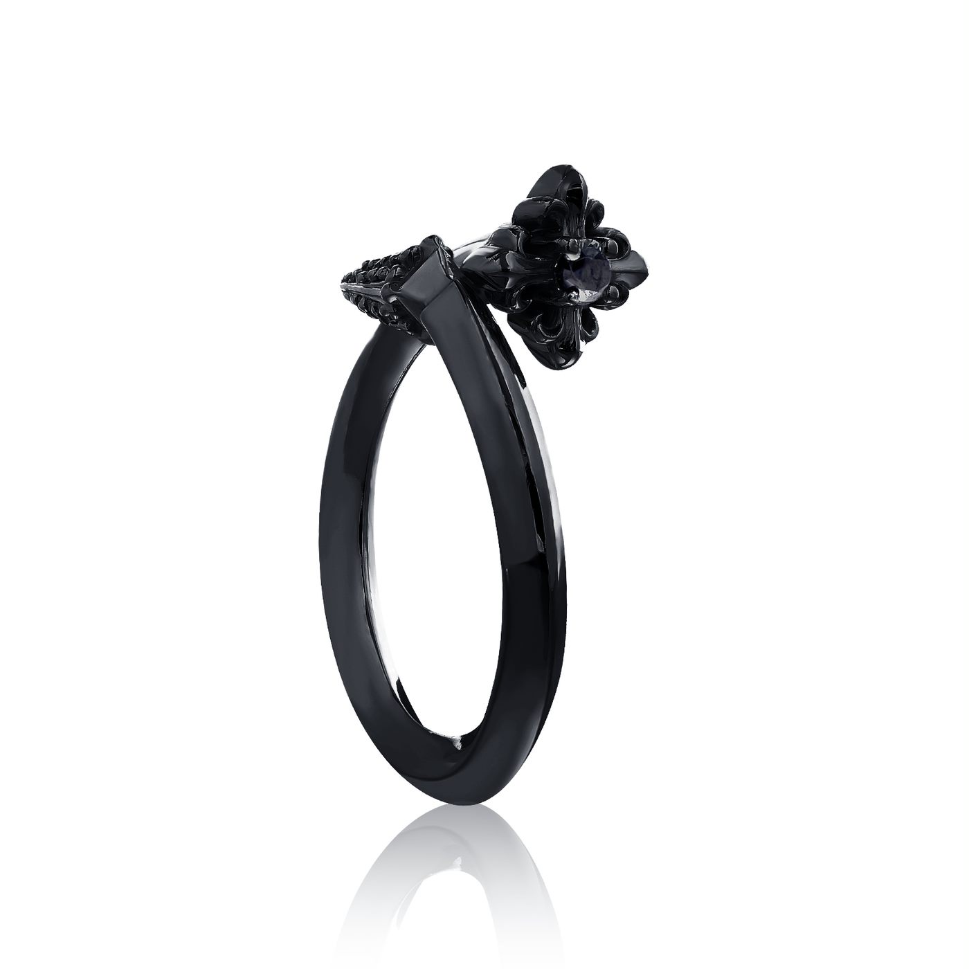ake ake Rituals Cross Spear Ring Xtreme - Black แหวนเงินแท้ 925 แกะมือขัดเงาพิเศษ ชุบแบลกโรเดียม ประดับพลอยสวิสเกรดพิเศษ